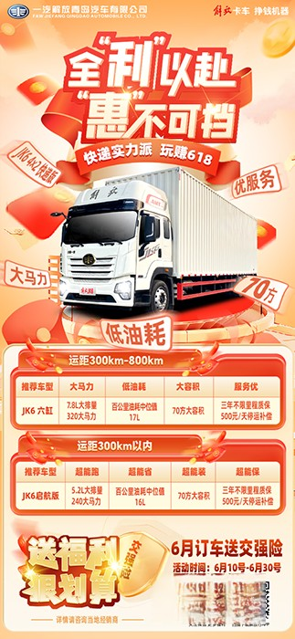 全“利”以赴,“惠”不可擋,6月訂JK6 4X2快遞版送交強險